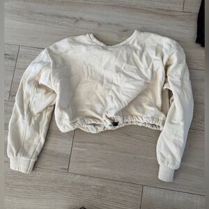 Fashion Nova Cream Cropped Drawstring Sweatshirt